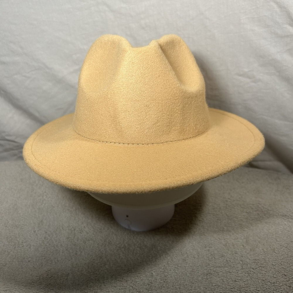 Baileys Blossoms Tan Beige Felt Wide Brim Fedora Hat Pinch Front Womens Girls